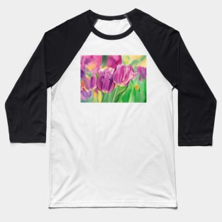 Watercolor bright tulips Baseball T-Shirt